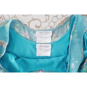 MaxMara Dresses - Max Mara Cyan Blue Floral Silk Shift Midi Dress 6 MaxMara Dresses - Max Mara Cyan Blue Floral Silk Shift Midi Dress 6